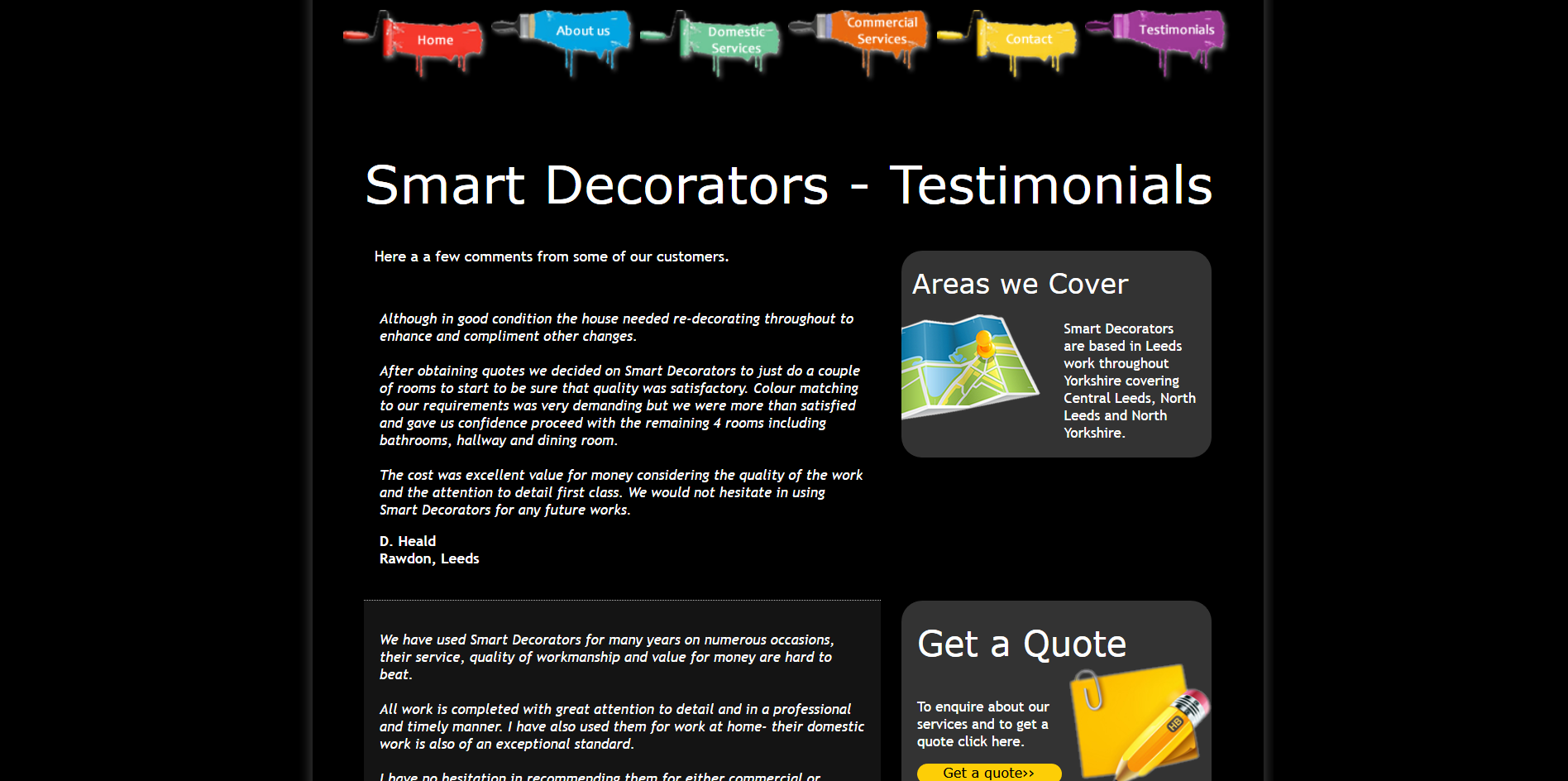 Sample of the design work on the Smart Decorators website